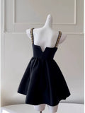 Niulatu A line Spaghetti Straps Black Satin Homecoming Dresses Birthday Outfits HZ1110