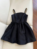 Niulatu A line Spaghetti Straps Black Satin Homecoming Dresses Birthday Outfits HZ1110