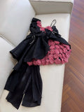 Niulatu Ball Gown Straps Black Satin Flowers Homecoming Dresses Birthday Outfits With Bow HZ1110