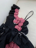 Niulatu Ball Gown Straps Black Satin Flowers Homecoming Dresses Birthday Outfits With Bow HZ1110