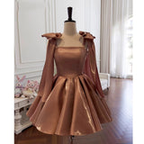 Niulatu A Line Straps Satin Homecoming Dresses Birthday Outfits With Bow HZ1110
