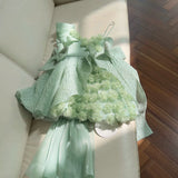 Niulatu Ball Gown Straps Mint Green Lace Flowers Homecoming Dresses Birthday Outfits With Bow HZ1110
