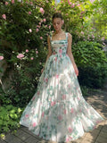 Niulatu A line Straps Floral Chiffon Long Length Prom Dress Formal Dresses HZ1110