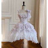 Niulatu Ball Gown Spaghetti Straps Lilac Flowers Homecoming Dresses Birthday Outfits HZ1110