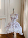 Niulatu Ball Gown Spaghetti Straps Lilac Flowers Homecoming Dresses Birthday Outfits HZ1110
