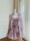 Niulatu A Line Strapless Lilac Organza Short Homecoming Dresses Birthday Outfits HZ1110