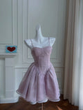 Niulatu A Line Strapless Lilac Organza Short Homecoming Dresses Birthday Outfits HZ1110