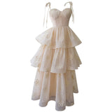 Niulatu Ball Gown Straps Lace Ruffles Long Length Prom Dress Formal Dresses HZ1110