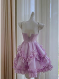 Niulatu Ball Gown Halter Lilac Chiffon Short Homecoming Dresses Birthday Outfits HZ1110