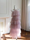 Niulatu Ball Gown Halter Ruffles Pink Long Length Prom Dress Formal Dresses HZ1110