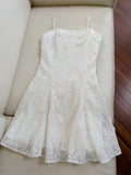 Niulatu A line Spaghetti Straps White Lace Short Homecoming Dresses Birthday Outfit HZ1110