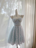 Niulatu A line Spaghetti Straps Light Skye Blue Lace Short Homecoming Dresses Birthday Outfit HZ1110