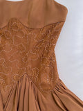 Niulatu A line Spaghetti Straps Brown Lace Short Homecoming Dresses Birthday Outfit HZ1110