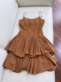 Niulatu A line Spaghetti Straps Brown Lace Short Homecoming Dresses Birthday Outfit HZ1110