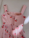 Niulatu A line Straps Pink Floral Prom Dress Formal Dresses HZ1110