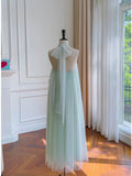 Niulatu A line Halter Tulle Mint Green Prom Dress Formal Dresses HZ1110