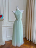 Niulatu A line Halter Tulle Mint Green Prom Dress Formal Dresses HZ1110