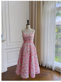 Niulatu A line Spaghetti Straps Pink Floral Prom Dress Formal Dresses HZ1110