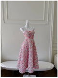Niulatu A line Spaghetti Straps Pink Floral Prom Dress Formal Dresses HZ1110