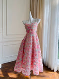 Niulatu A line Spaghetti Straps Pink Floral Prom Dress Formal Dresses HZ1110