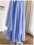 Niulatu A line Spaghetti Straps Blue Chiffon Prom Dress Formal Dresses HZ1110