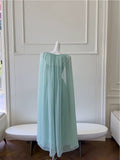 Niulatu A line Spaghetti Straps Green Chiffon Prom Dress Formal Dresses With Cape HZ1110