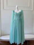Niulatu A line Spaghetti Straps Green Chiffon Prom Dress Formal Dresses With Cape HZ1110