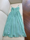 Niulatu A line Spaghetti Straps Green Chiffon Prom Dress Formal Dresses With Cape HZ1110