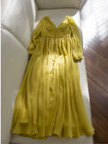 Niulatu A line V Neckline Long Sleeves Yellow Chiffon Prom Dress Formal Dresses With Buttons HZ1110