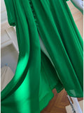 Niulatu A line V Neckline Long Sleeves Green Chiffon Slit Prom Dress Formal Dresses With Buttons HZ1110