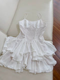 Niulatu A Line Spaghetti Straps Chiffon Short White Homecoming Dresses Birthday Outfit HZ1110