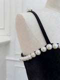 Niulatu A line Spaghetti Straps Black Velvet Pearls Prom Dress Formal Dresses HZ1110