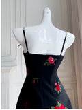 Niulatu A Line Spaghetti Straps Short Black Satin Floral Homecoming Dresses Birthday Outfit HZ1110