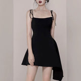Niulatu A Line Spaghetti Straps Black Satin Homecoming Dresses Birthday Outfit HZ1110