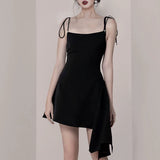 Niulatu A Line Spaghetti Straps Black Satin Homecoming Dresses Birthday Outfit HZ1110