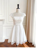 Niulatu A Line Straps Chiffon Short Lace White Homecoming Dresses Birthday Outfit HZ1110