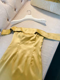 Niulatu Sheath Off The Shoulder Yellow Short SatinHomecoming Dresses Birthday Outfit HZ1110