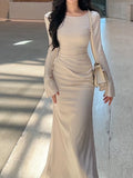 Niulatu Sheath Scoop Ivory Long Sleeves Prom Dress Formal Dresses HZ1110