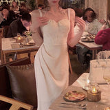 Niulatu Sheath Straps Halter Ivory Long Prom Dress Formal Dresses HZ1110