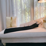 Niulatu Sheath Spaghetti Straps Black Velvet Slit Prom Dress Formal Dresses HZ1110