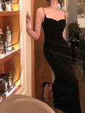 Niulatu Sheath Spaghetti Straps Black Velvet Slit Prom Dress Formal Dresses HZ1110