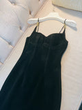Niulatu Sheath Spaghetti Straps Black Velvet Slit Prom Dress Formal Dresses HZ1110