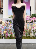 Niulatu Sheath Sweetheart Black Ankle Length Prom Dress Formal Dresses With Feather HZ1110