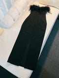 Niulatu Sheath Sweetheart Black Ankle Length Prom Dress Formal Dresses With Feather HZ1110