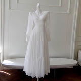Niulatu A line Long Sleeves White Ankle Length Prom Dress Formal Dresses With Ruffles HZ1110
