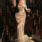 Niulatu Sheath Spaghetti Straps Ivory Floor Length Prom Dress Formal Dresses With Beads HZ1110