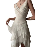Niulatu High Low V Neckline Chiffon Ivory Prom Dress Formal Dresses HZ1110