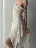 Niulatu High Low V Neckline Chiffon Ivory Prom Dress Formal Dresses HZ1110
