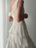 Niulatu High Low V Neckline Chiffon Ivory Prom Dress Formal Dresses HZ1110
