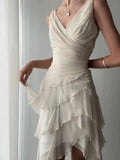 Niulatu High Low V Neckline Chiffon Ivory Prom Dress Formal Dresses HZ1110